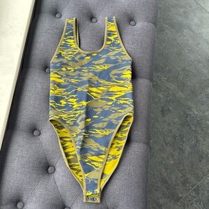 Fabletics camo bodysuit, size small